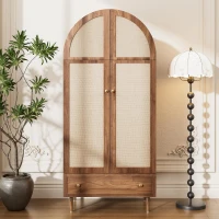 Elegant Wardrobe with Fabric Doors and Drawer, Solid Wooden Legs, Modern Clothes Cabinet with Wide Rail, 31'' L x 19.5'' W x 69'' H, Walnut(m-4)