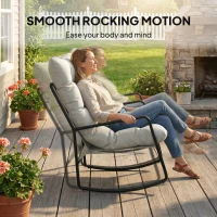 Outsunny 2-Person Outdoor Rocking Chair, Rocking Outdoor Bench with Cushions and Mesh Seat, 528 LBS Capacity, Light Grey(m-4)