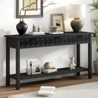 Modern Entryway Table with Bottom Open Shelf and Iron Handles, Multi-Functional Console with Wide Surface, 60'' L x 15.5'' W x 31'' H, Black(m-1)