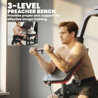 Soozier Home Multi Gym Smith Machine with 143LBS Weight Stack, Cable Pulley System, Chest Station, Preacher Pad, Leg Developer(m-10)