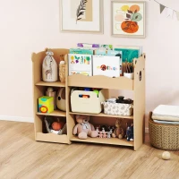 Qaba Kids Bookshelf and Toy Storage Organizer, 3 Tier Montessori Toy Organizer with Open Display for Nursery, Natural(m-10)