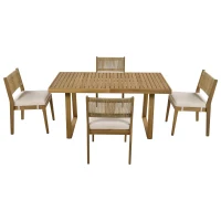 Outdoor Dining Set with HDPE Chair Backs and Foam Cushions, Multi-Person Patio Set for Balcony and Garden, 63'' L x 31.5'' W x 32.5'' H, Beige(m-14)