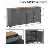 Modern Sideboard Buffet Cabinet with 3 Drawers & 4 Doors, Rustic Storage with Adjustable Shelves, 55'' L x 14.5'' W x 29.5'' H, Gray+Wood(m-3)