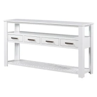 Large Entryway Console with 4 Drawers and 3-Tier Shelves, Sturdy Table with Metal Handlesand Adjustable Feet, 62'' L x 14'' W x 32'' H, White(m-2)