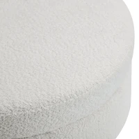 Round Storage Ottoman with Storage and Wood Legs, Versatile Coffee Table with Tufted Upholstered Top, 32'' L x 32'' W x 18'' H, Soft White(m-6)