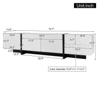 Modern TV Cabinet with Ample Storage and Soft-Close Hinges, Sturdy TV Stand for Living Rooms, 74.5'' L x 14'' W x 17.5'' H, Black+White(m-3)