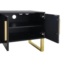 Modern TV Cabinet with Centre Drawers and Internal Shelves, Floor-Standing Console with Cable Management, 67'' L x 15.5'' W x 20.5'' H, Black(m-7)