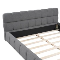 Queen Size Upholstered Bed with Grounded Solid Plywood & MDF Frame, Sturdy Bedboard with Wooden Slats, 87.5'' L x 66.5'' W x 23.5'' H, Gray(m-6)