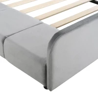 Full Size Upholstered Bed with Built-in Bedside Desk and Round Stool, Solid Bedboard with Plywood & MDF Frame, 80'' L x 68'' W x 29'' H, Gray(m-7)