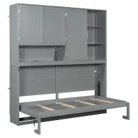 Twin-Size Wall Murphy Bed with Integrated Storage, Flexible Slat, Foldaway Bed with Dual-Piston Mechanism, 83'' L x 15.5'' W x 90.5'' H, Gray(m-6)
