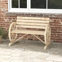 Outsunny 42" Wood Wagon Wheel Bench Garden Loveseat Rustic Seat, Natural Wood(m-8)