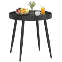 Outsunny 19.5" Round Patio Table, Small Outdoor Patio Coffee Side End Table with Plastic Tray-Style Top, Metal Legs, Black(m-11)