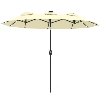 Outsunny Double-sided Patio Umbrella, 9.7' Outdoor Umbrella with Tilt and Crank, LED Solar Light and 12 Ribs, Cream White(m-11)
