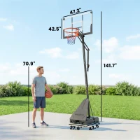Soozier Portable Basketball Hoop Outdoor, 8-10ft Adjustable Basketball Goal, 47 Inch Shatterproof Backboard, Action Grip(m-3)