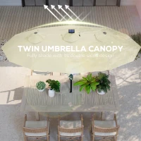 Outsunny Double-sided Patio Umbrella, 9.7' Outdoor Umbrella with Tilt and Crank, LED Solar Light and 12 Ribs, Cream White(m-5)