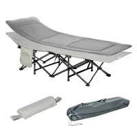 Outsunny Folding Camping Cot with Mat & Pillow, Double Layer Oxford Heavy Duty Sleeping Cot with Carry Bag Light Grey(m-2)