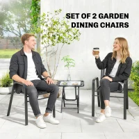 Outsunny Stackable Outdoor Dining Chairs Set of 2, for Patio, Balcony, Deck, Garden, Black(m-4)