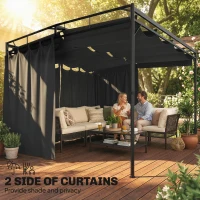Outsunny 10' x 10' Retractable Pergola Canopy, Outdoor Pergola with Curtains, Metal Garden Gazebo Sun Shade Shelter for Patio(m-5)