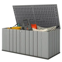 Outsunny Outdoor Storage Box Large Capacity Deck Box with Lockable Lid Gas Struts for Patio Garden 125.5 gal Grey(m-2)