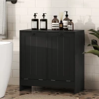 kleankin Tilt-Out Laundry Storage Cabinet, Modern Laundry Hamper with 2 Compartments for Bathroom Washroom, Black(m-9)