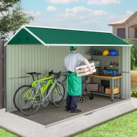 Outsunny 12' x 5.5' Metal Garden Storage Shed, Outdoor Tool Storage House with Lockable Door, Vents, Sloped Roof, Green(m-10)