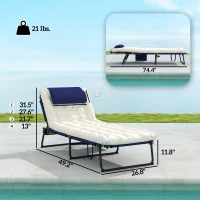 Outsunny Folding Chaise Lounge Pool Chair with 4-level Reclining Back, Cushion, Side Pocket, Headrest, Navy Blue(m-3)