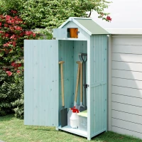 Outsunny 30" x 21" x 71" Garden Storage Shed, Outdoor Tool Utility Storage House  with 3 Tier Shelves and Roof, Blue(m-10)