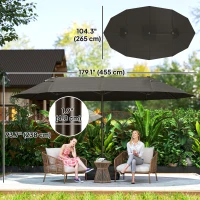 Outsunny 15' Outdoor Patio Umbrella with Twin Canopy Sunshade Steel Table Umbrella with Lift Crank, Cross base, Sandbag, Dark Grey(m-3)