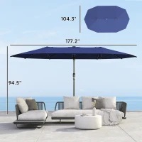 Outsunny Garden Parasol, Double-Sided Sun Umbrella with LED Solar Lights, Patio Parasol for Outdoor, Navy Blue(m-3)