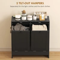 kleankin Tilt-Out Laundry Storage Cabinet, Modern Laundry Hamper with 2 Compartments for Bathroom Washroom, Black(m-4)