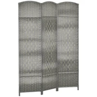 HOMCOM 6 Ft Tall Folding Room Divider, 3 Panel Portable Privacy Screen, Hand-Woven Partition Wall Divider, Mixed Grey(m-11)