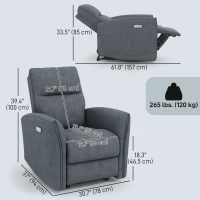 HOMCOM Power Recliner Chair, Fabric Upholstered Recliner Chair with USB Ports, Footrest, Charcoal Grey(m-3)