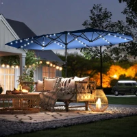 Outsunny Garden Parasol, Double-Sided Sun Umbrella with LED Solar Lights, Patio Parasol for Outdoor, Blue(m-10)