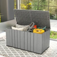 Outsunny Outdoor Storage Box Large Capacity Deck Box with Lockable Lid Gas Struts for Patio Garden 125.5 gal Grey(m-8)