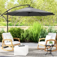 Outsunny 10' Deluxe Patio Umbrella, Outdoor Market Parasol, Banana Hanging Offset Sunshade with Crank, Cross Base, Grey(m-8)