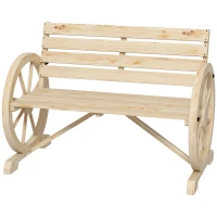 Outsunny 42" Wood Wagon Wheel Bench Garden Loveseat Rustic Seat, Natural Wood(m-2)