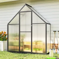 Outsunny Polycarbonate Greenhouse Walk-in Greenhouse with Swing Door and Adjustable Window, 5.5 x 2ft, Black(m-10)