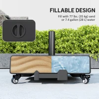 Outsunny Patio Umbrella Base with Wheels Fillable Outdoor Umbrella Stand for 1.5"/1.9" Poles Black(m-7)