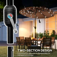 Outsunny Double-sided Patio Umbrella, 9.7 ft. Outdoor Umbrella with 45-Degree Tilt and Crank, LED Solar Light and 12 Ribs, Coffee(m-8)