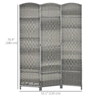 HOMCOM 6 Ft Tall Folding Room Divider, 3 Panel Portable Privacy Screen, Hand-Woven Partition Wall Divider, Mixed Grey(m-3)