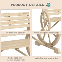Outsunny 42" Wood Wagon Wheel Bench Garden Loveseat Rustic Seat, Natural Wood(m-5)