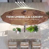 Outsunny Double-sided Patio Umbrella, 9.7 ft. Outdoor Umbrella with 45-Degree Tilt and Crank, LED Solar Light and 12 Ribs, Coffee(m-5)