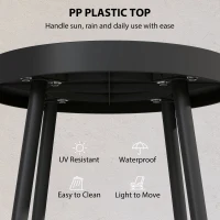 Outsunny 19.5" Round Patio Table, Small Outdoor Patio Coffee Side End Table with Plastic Tray-Style Top, Metal Legs, Black(m-5)