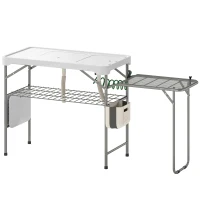 Outsunny Fish Cleaning Table Folding Sink Portable Camping Sink with Side Shelf & Bottom Rack for Outdoor White(m-2)