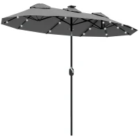 Outsunny Double-sided Patio Umbrella, 9.7' Outdoor Umbrella with Tilt and Crank, LED Solar Light and 12 Ribs, Gray(m-1)