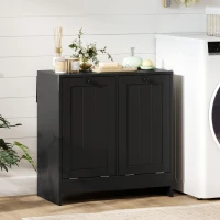 kleankin Tilt-Out Laundry Storage Cabinet, Modern Laundry Hamper with 2 Compartments for Bathroom Washroom, Black(m-7)