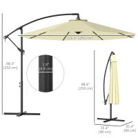 Outsunny 10' Deluxe Patio Umbrella, Outdoor Market Parasol, Banana Hanging Offset Sunshade with Crank, Cross Base, Beige(m-3)