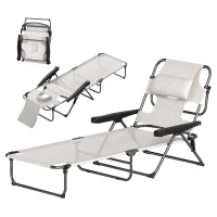 Outsunny Folding Lounge Chair w/ Reclining Back, Cream White(m-2)