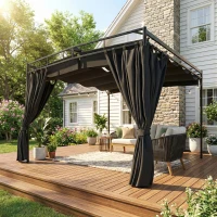 Outsunny 10' x 10' Retractable Pergola Canopy, Outdoor Pergola with Curtains, Metal Garden Gazebo Sun Shade Shelter for Patio(m-10)
