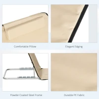 Outsunny 2 Pieces Beach Lounge Chair, Outdoor Folding Chaise Lounge Set w/ Pillow for Sunbath, Snap, Beige(m-7)